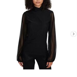 Sanctuary Black Mock Neck Top with Sheer Sleeves